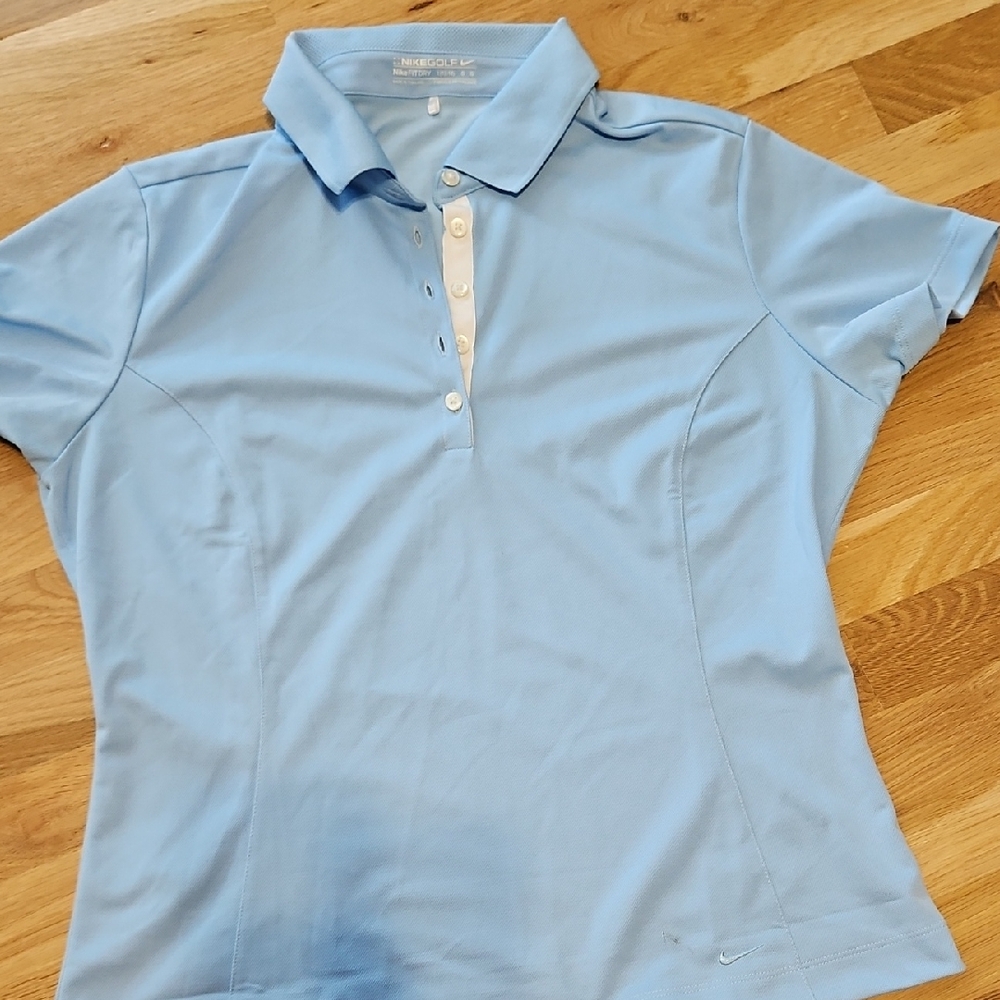 Nike Blue Fitted Button Down Polo Shirt